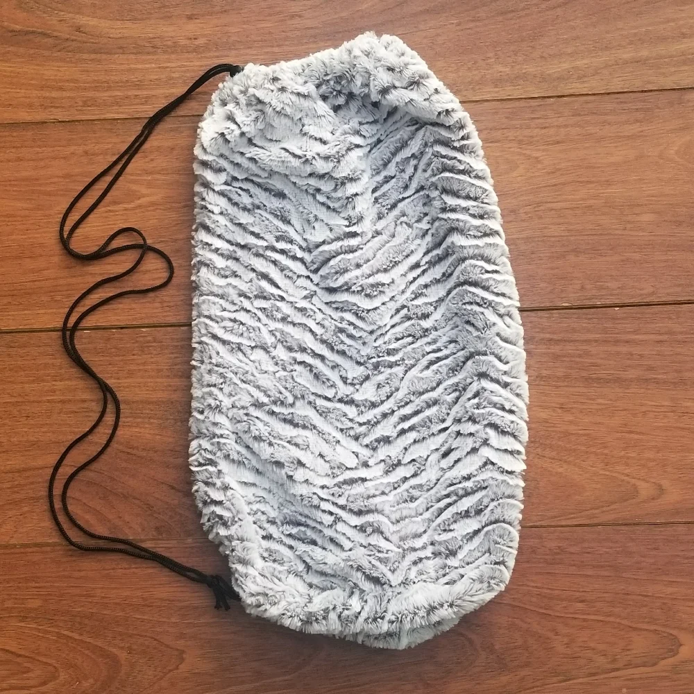 Layered Fuzzy Fur Grey And White Drawstring Bag *NEW*